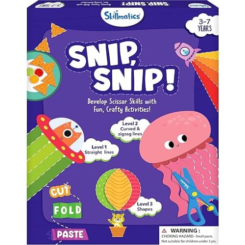 Skillmatics Scissor Skills Activity Book - Snip, Snip, Art & Craft Kit for Kids, 2 Child-Safe Scissors, 25 Fun Activities, TikTok Viral Sensation, Gifts for Girls & Boys Ages 3, 4, 5, 6, 7