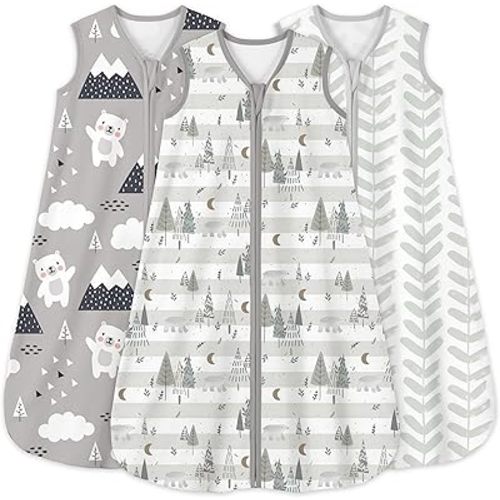 Yoofoss Baby Sleep Sack 6-12 Months 0.5 Tog Wearable Blanket for Baby, 3 Pack 100% Cotton Infant Toddler Sleeping Sack 2-Way Zipper Lightweight Sleep Sack