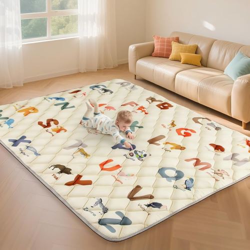 Baby Play Mats for Floor - 74”x50” Soft Play Mat for Baby - Thicken Cushioning Padding Foam Playmat - Machine Washable and Non-Slip Baby Playmat & Indoor Outdoor Travel - Animals Alphabet
