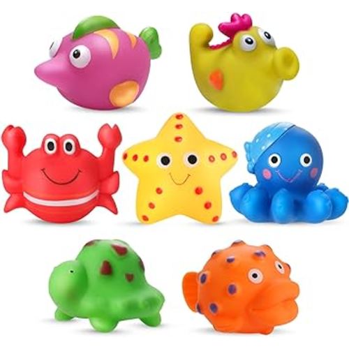 Mold Free Baby Bath Toys for Kids Ages 1-3,No Hole No Mold Sea Animal Bathtub Toys for Infants 6 - 12- 18 Months, Shower Toys Bath Toys for Toddlers 1-3 Boys Girls (7 Pcs with Storage Bag)