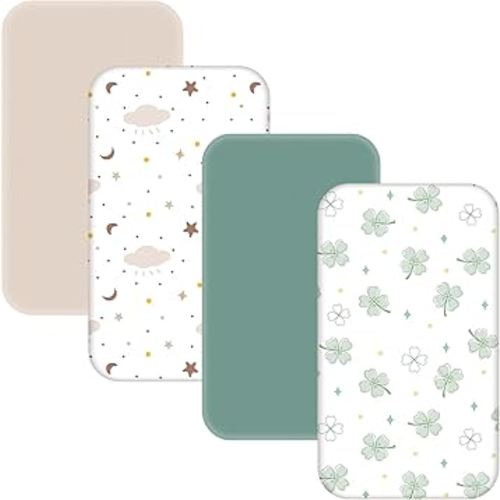 4 Pack Bassinet Sheets - 33"x20" Bedside Bassinet Sheets for Baby Delight, Angelbliss, Maxi-COSI & Most Regular Size Bedside Sleeper | Ultra Soft & Skin Friendly Bassinet Fitted Sheets for Boys Girls