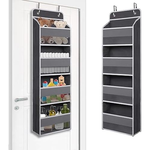 Over Door Hanging Organizer with 4 Large Capacity Pockets, Ideal Storage for Closet, Bathroom, Nursery, Bedroom, Dorm, Toys, Cosmetics, and Baby Essentials, Gray