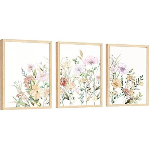 EXCOOL CLUB Watercolor Wildflower Decor - 12x16 Vintage Flower Wall Art Prints, Floral Pictures Wall Decor, Botanical Wildflowers Poster Painting for Bedroom Bathroom (UNFRAMED)