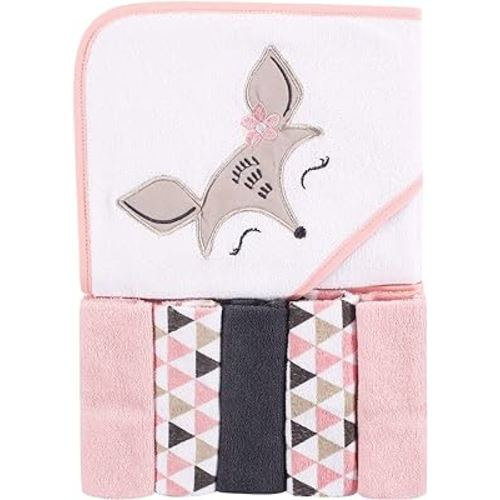 Luvable Friends Unisex Baby Hooded Towel with Five Washcloths, Deer, One Size
