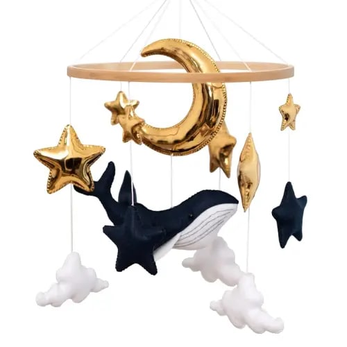 Ocean Whale Baby Mobile for Crib - Ocean Whale with Moon and Stars Nursery Decor - Gender Neutral Baby Gift