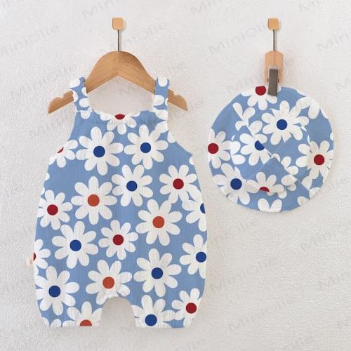 Baby Girl Flower Blue Romper with Hat