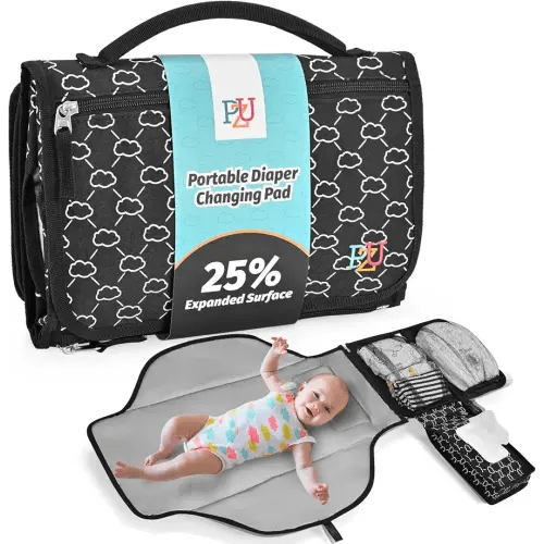 Portable Diaper Changing Pad - Changing Pad Portable with Wipes Pocket, Waterproof Diaper Changing Mat, Portable Changing Pad for Baby, Newborn Gift (Black)
