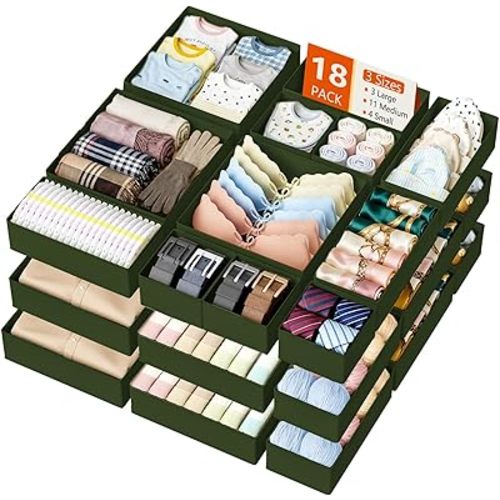 DIMJ Drawer Organizer Clothes - 18 Pack Closet Drawer Organizer Bins for Baby Clothes Storage, Fabric Dresser Organizer for Nursery Bedroom, Foldable Small Drawer Dividers for Underwear Socks