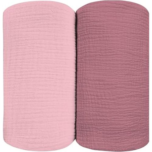 Muslin Swaddle Blankets for Baby Girls, Pink Receiving Blankets for Baby, Large Size 47 x 47 Inches, Soft Breathable Cotton for Unisex Newborn 2 Packs, Pink + Rosy