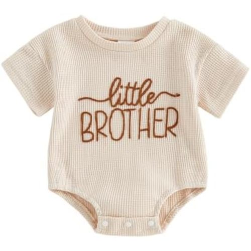 Infant Baby Boy Summer Outfit Short Sleeve Little Brother Lil Bro Bubble Romper Jumpsuits Newborn Waffle Clothes