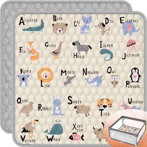 Baby Play MAT 59" X 59",High Quality Cotton Filling, Thickened Anti-Slip Baby Mat for Floor Playpen, Foldable and Machine Washable Baby Crawling Mat.