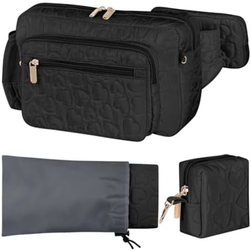 Rexmore Fanny Pack Diaper Bag with Portable Changing Pad, Adjustable Crossbody Waistpack for Women, Mini Compact Baby Essentials Organizer for Travel, Picnics, Daily Use (Black)