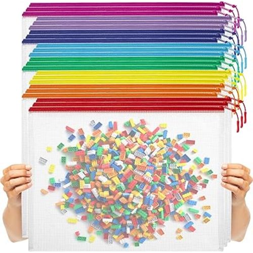 24pcs Mesh Zipper Pouch, Puzzle Storage Bags, A3 17x12 Inches Large Reusable Zipper Pouches for Organizing Classroom and Storage, Extra Large Zipper Bags, Board Game Storage, Puzzle Bags