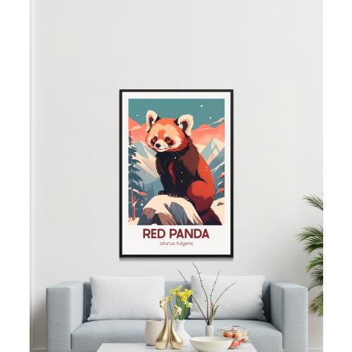Vintage Red Panda Poster, Retro Style Wall Art, Mid-Century Modern Animal Print Decor, Ailurus fulgens