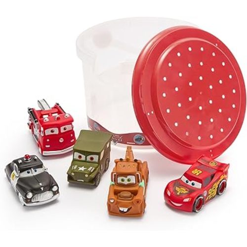 Disney Store Official Pixar Cars Bath Toys Set - Includes 5 Detailed Toys with a Straining Storage Bucket - Bath Time Fun & Water Play Set for Kids