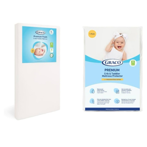 Graco Premium Crib Mattress & Protector Value Bundle (1-Pack) – Includes GREENGUARD Gold Certified Crib & Toddler Mattress, GREENGUARD Gold Certified Waterproof Protector
