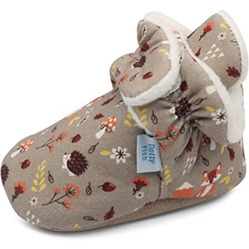 Dotty Fish Warm Fleece-Lined Baby Booties. Non-Slip Suede Sole. Adorable Cotton Design. Newborn to 12-18 Months. Winter Cozy Feet for Babies