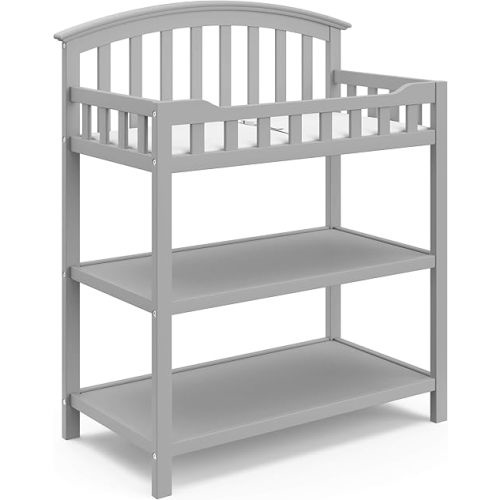 Graco Changing Table with Water-Resistant Change Pad and Safety Strap, Pebble Gray, Multi Storage Nursery Changing Table for Infants or Babies
