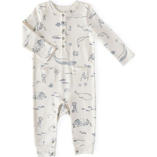 Life Aquatic Patch Pocket Organic Cotton Henley Romper