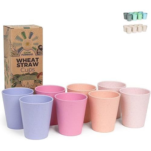 Grow Forward Premium Plastic Kids Cups - 13 oz Unbreakable Wheat Straw Cups for Kids - Non Toxic BPA Free Drinking Glasses for Water, Smoothie - Small Dishwasher Safe Kitchen Tumblers - Floral