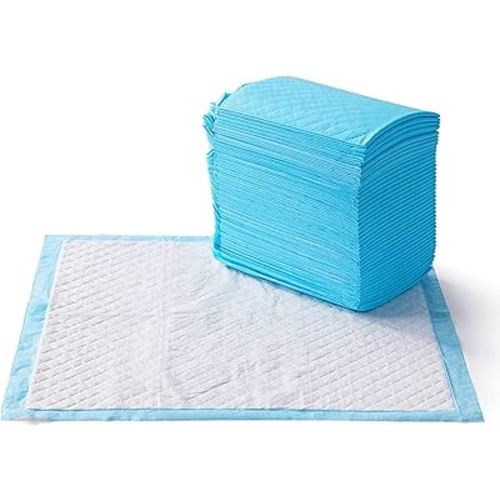 Amazon Basics Dog and Puppy Pee Pads with Leak-Proof Quick-Dry Design for Potty Training, Heavy Duty Absorbency, Regular Size, 24 x 23 Inches, Pack of 50, Blue & White
