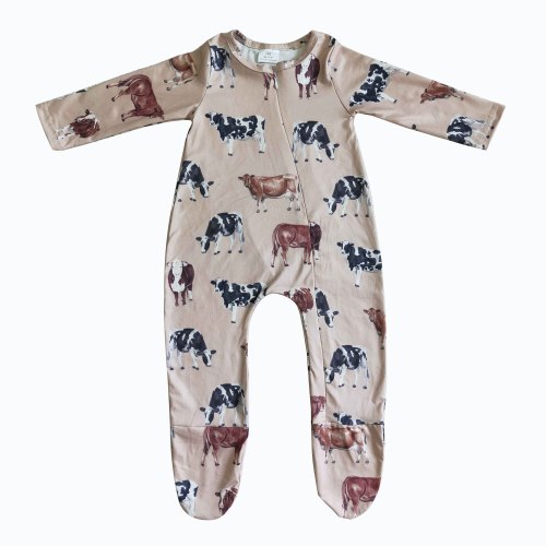 Infant Boutique Baby Boy Girl's Romper Zipper Western Cow Brown Toddler Children's Romper With Socks Sleep Wear Newborn-3T
