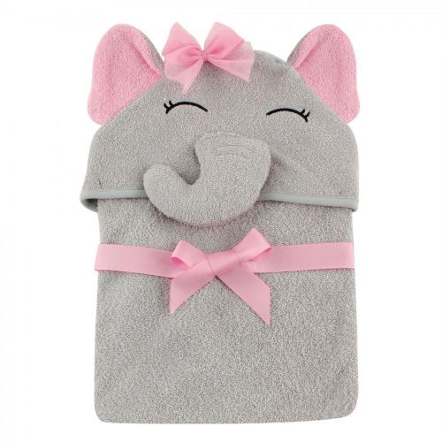 Hudson Baby Infant Girl Cotton Animal Face Hooded Towel, Pretty Elephant, One Size