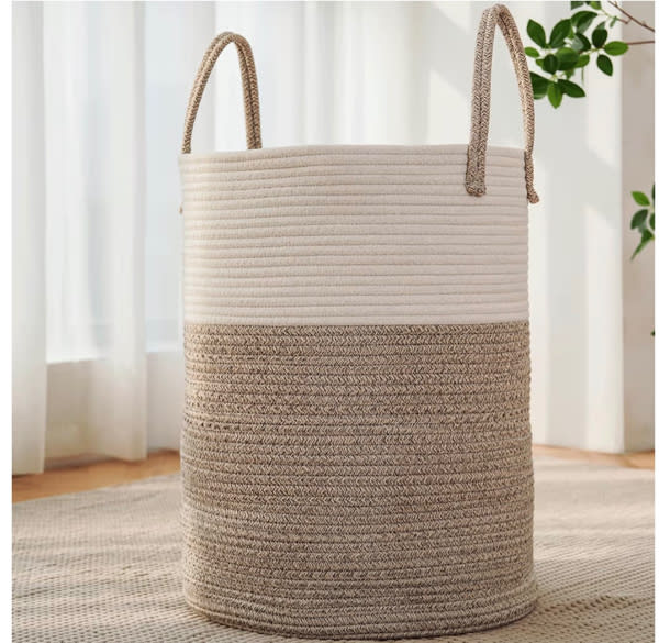 JMvicyroam 60L Cotton Rope Laundry Basket Hamper, Brown