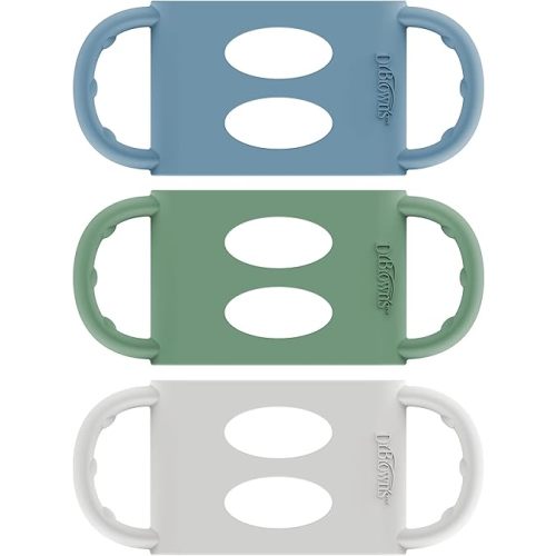 Dr. Brown's Milestones 100% Silicone Baby Bottle Handles, Wide-Neck, Removable Easy-Grip Transitional Sippy Cup Handles, Light Blue, Green, Gray, 4m+, 3 Pack