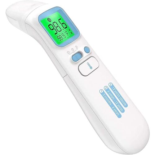 Ear and Forehead Thermometer for Adults, 3-in-1 Infrared Digital Thermometer for Kids and Baby, Accurate 1 Second Reading, Fever Alert, Backlit Display and Storage Pouch