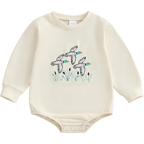 Newborn Baby Boy Girl Outfit Embroidery Mallard Duck Sweatshirt Romper Infant Fall Winter Hunting Clothes 3 6 12 Months