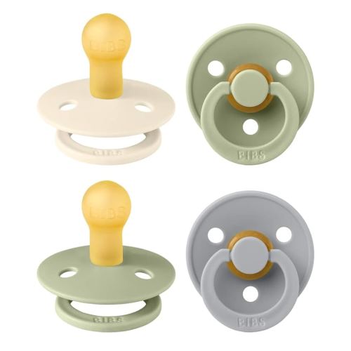 BIBS Colour Soother 4-Pack | BPA Free Dummy Pacifier | Round Nipple | Natural Rubber Latex | Made in Denmark | Size 0-6 Months | Sage Mix