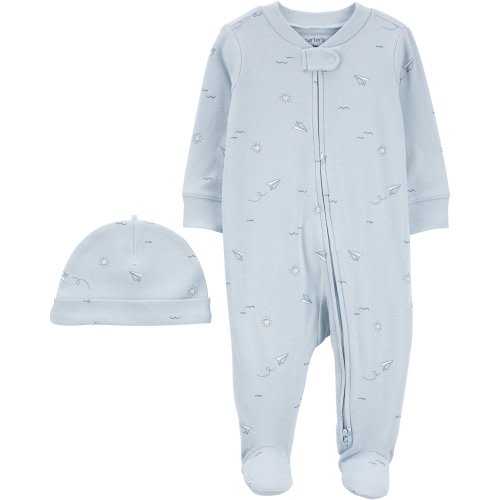Baby Blue Airplane 2-Piece Sleep and Play Pajamas and Cap Set - Carter's | Carter's