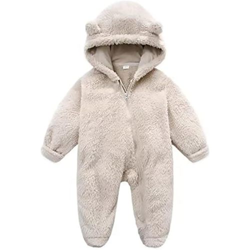 UVIPC Newborn Baby Fleece Jumpsuit Footie Snowsuit Bear Romper Jumpsuit Baby Fuzzy Warm Onesie