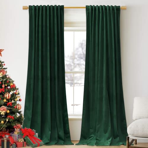 StangH Dark Green Velvet Curtains 2 Panels - 90 inches Skin Friendly Thermal Insulated Soft Velvet Fabric for Bedroom/Living Room/Dining Room/Rustic Decor, W52 x L90