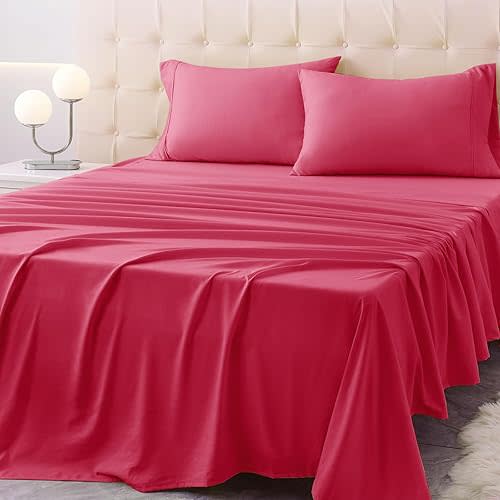 Twin Size Bed Sheet Set - 3 Piece Soft Microfiber Sheets with Deep Pockets, Cooling Technology, and Wrinkle-Free Pillowcase. Hotel-Quality, Durable Bedding, Viva Magenta