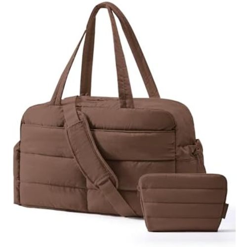 BAGSMART Gym Bag for Women, Lightweight Puffer Duffle Bag 2-PC Travel Bag, 31L Weekender Overnight Bag Quilted Carry On Tote Bag, Diaper Hospital Dance bag for Travel, Gym, Water Resistant