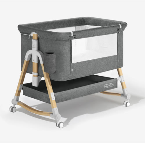 HARPPA Cuddly 3-in-1 Baby Bassinet Bedside Sleeper for Reflux | Attaches to Bed, Adjustable 5 Heights, Non-Toxic & CPSC Certified | Sturdy Aluminum Frame, Portable Wheels, Tool-Free Setup, Gentle Rocking | Perfect for Newborns, Infants, Small Spaces & Saf