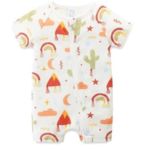 Baby Boy Girl Romper Short Sleeve 100% Cotton Bodysuit Outfits Double Zipper Jumpsuit Summer