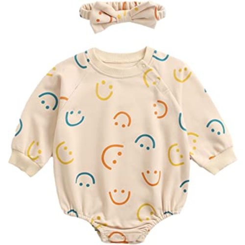Baby Girl Boy Crewneck Sweatshirt Romper Long Sleeve Newborn Outfit Top Letter Print Fall Winter Clothes