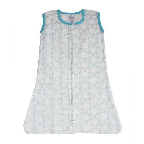 Bacati - Cotton Muslin Sleeping Sack, Wearable Blanket with 2-way Zipper, Floral Aqua