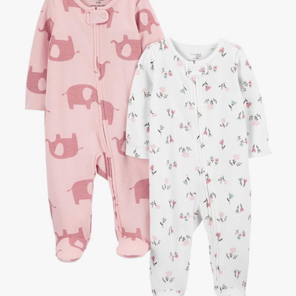 Simple Joys by Carter's Baby Girls' 2-way Zip Thermal Footed Sleep and Play, Pack of 2