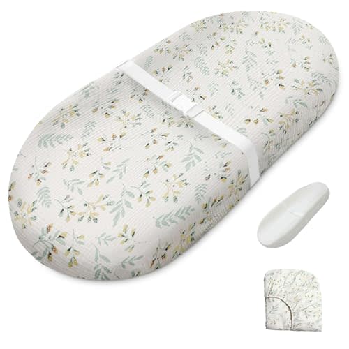 Blissful Diary Muslin Baby Changing Pad with Waterproof Lining Foam, Diaper Changing Table Pad with Cover for Dressers (Monstera, Avocado)
