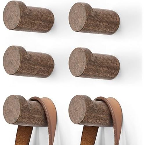 Wooden Coat Hook Wall Mounted (6 Packs) Hat Hooks, Single Coat Hat Rack Wall Mount, Wood Coat Hanger for Hanging Hat, Towel, Bag, Rope (Dark Grey, 2" Set 6)