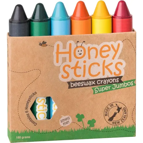 Honeysticks Super Jumbo Crayons (6 Pack) - 100% Pure Beeswax Crayons with Food Grade Colors, Non Toxic Crayons for Toddlers 1-3 Unbreakable, Extra Large Crayons, Easy to Hold and Use, Eco-Friendly