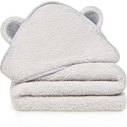 Natemia Bamboo Hooded Baby Bath Towel - Highly Absorbent, Soft Baby Towels for Newborns, Infants and Toddlers - Made in Turkey