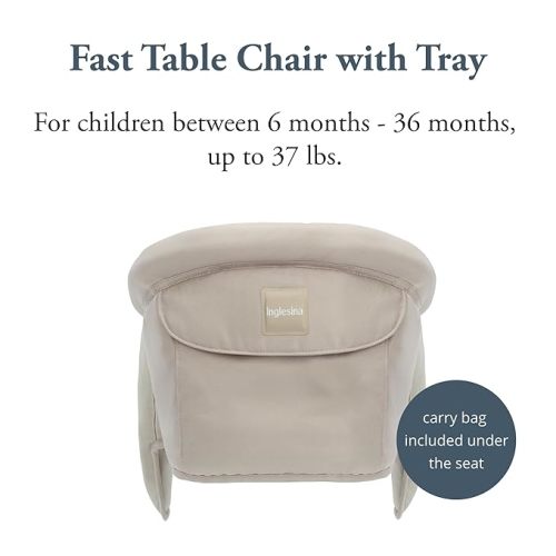 Inglesina Fast Table Chair (Cream) + Fast Dining Tray Plus - High Chair for Babies & Toddlers 6-36 Months - Fits Tables 0.8'' to 3.35'' Thick - Portable Design - includes Carry Bag - BPA Free - Chair with Tray