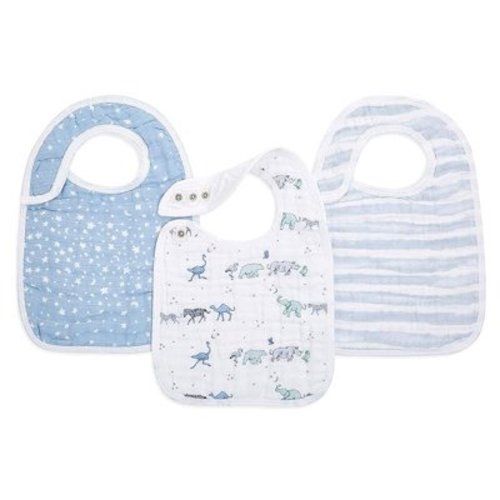 aden + anais Snap Baby Bib, 100% Cotton Muslin, 3 Layer Burp Cloth, Super Soft & Absorbent for Infants, Newborns and Toddlers, Adjustable with Snaps, 3 Pack, Rising Star