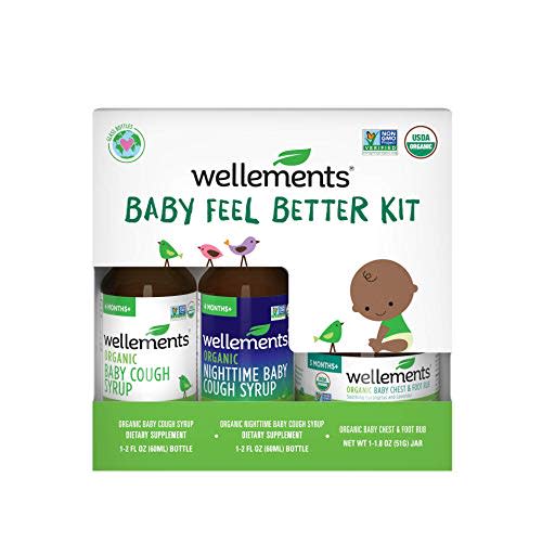 Wellements Organic Baby Feel Better Kit | Organic Baby Cough Syrup, Organic Nighttime Baby Cough Syrup, Organic Baby Chest & Foot Rub, Soothing Cough Relief for Babies | USDA Organic,4 Months+