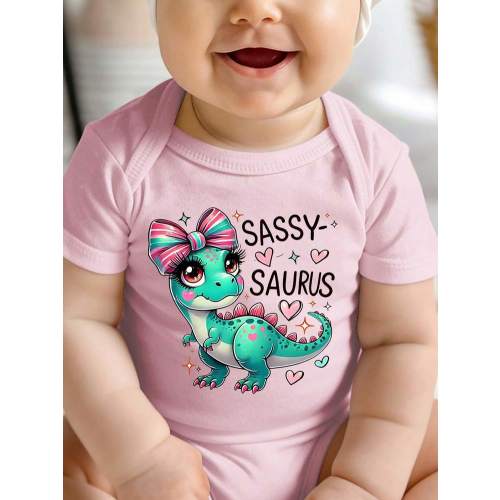 Newborn Jumpsuit - Suitable For Both Men And Women - Cute Little Dinosaur Letter Cartoon Print - Crawling And Walking Set - Summer Outdoor Casual Round-Neck Crawling Cover With Triangular Hem - Summer's Top Choice - Full Of Fun - Adorable And Cute - Perfe